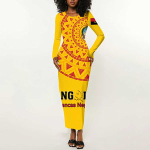 Support Palancas Negras - Yellow Angola Football Long Sleeve Bodycon Dress