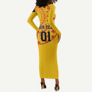 Support Palancas Negras - Yellow Angola Football Long Sleeve Bodycon Dress