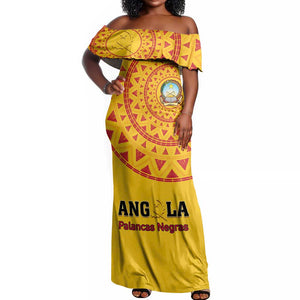 Support Palancas Negras - Yellow Angola Football Off Shoulder Maxi Dress