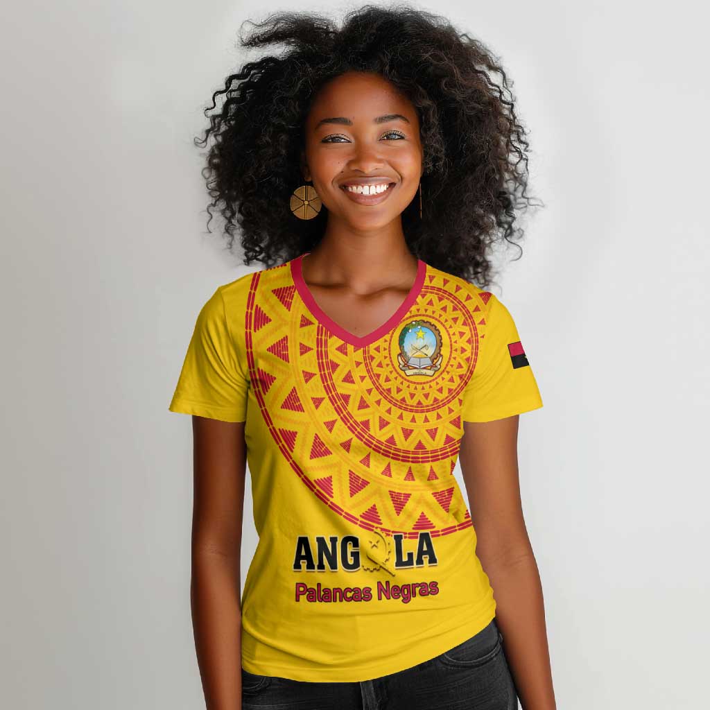 Support Palancas Negras - Yellow Angola Football Women V-Neck T-Shirt