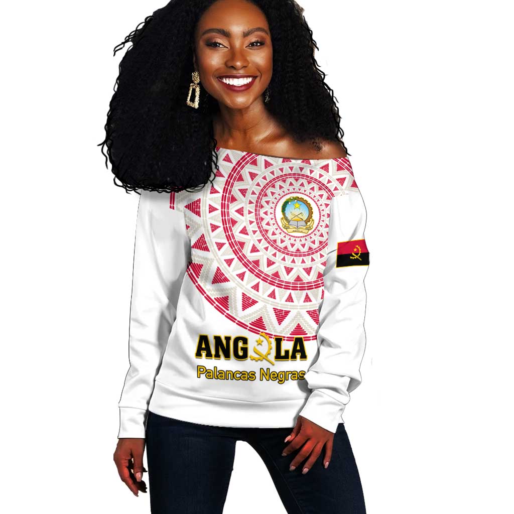 Support Palancas Negras - White Angola Football Off Shoulder Sweater