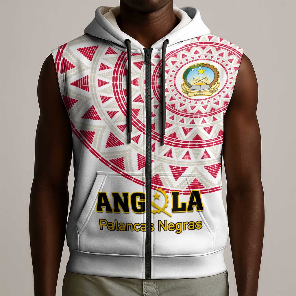 Support Palancas Negras - White Angola Football Sleeveless Zip Hoodie - African Pride