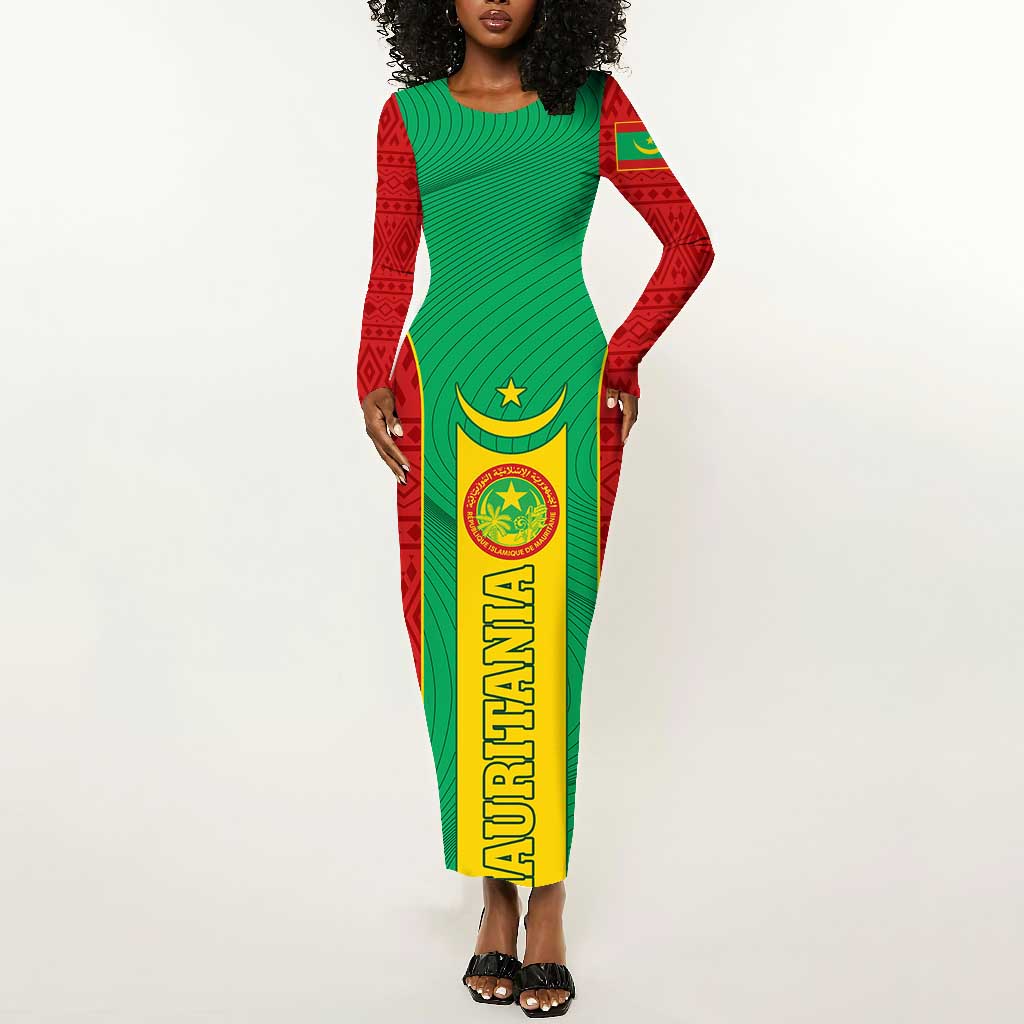 Support the Lions of Chinguetti - Mauritania Football Long Sleeve Bodycon Dress