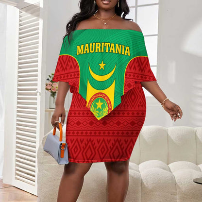 Support the Lions of Chinguetti - Mauritania Football Off Shoulder Short Dress LT01