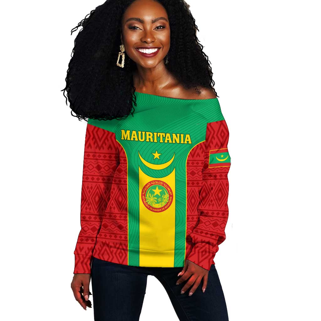 Support the Lions of Chinguetti - Mauritania Football Off Shoulder Sweater