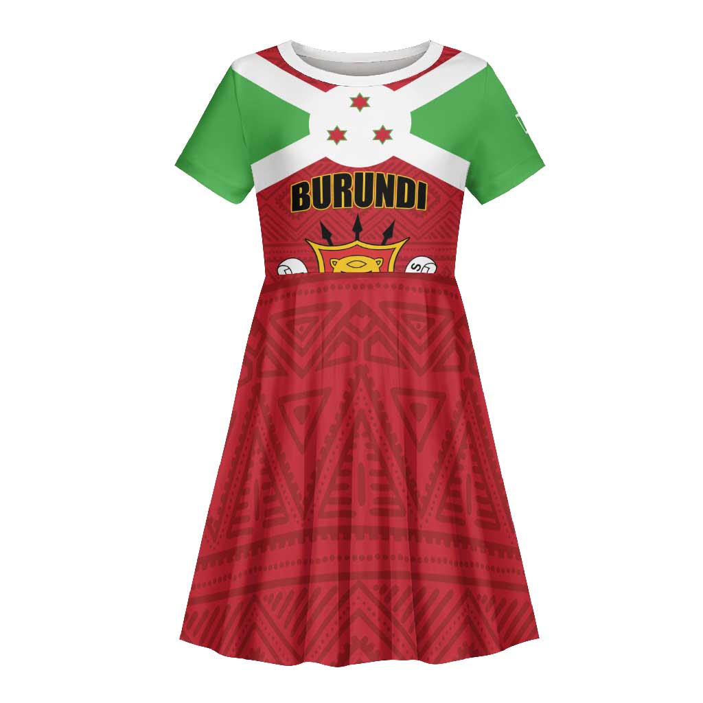 Personalized Burundi Kid Short Sleeve Dress Coat Of Arms African Pattern