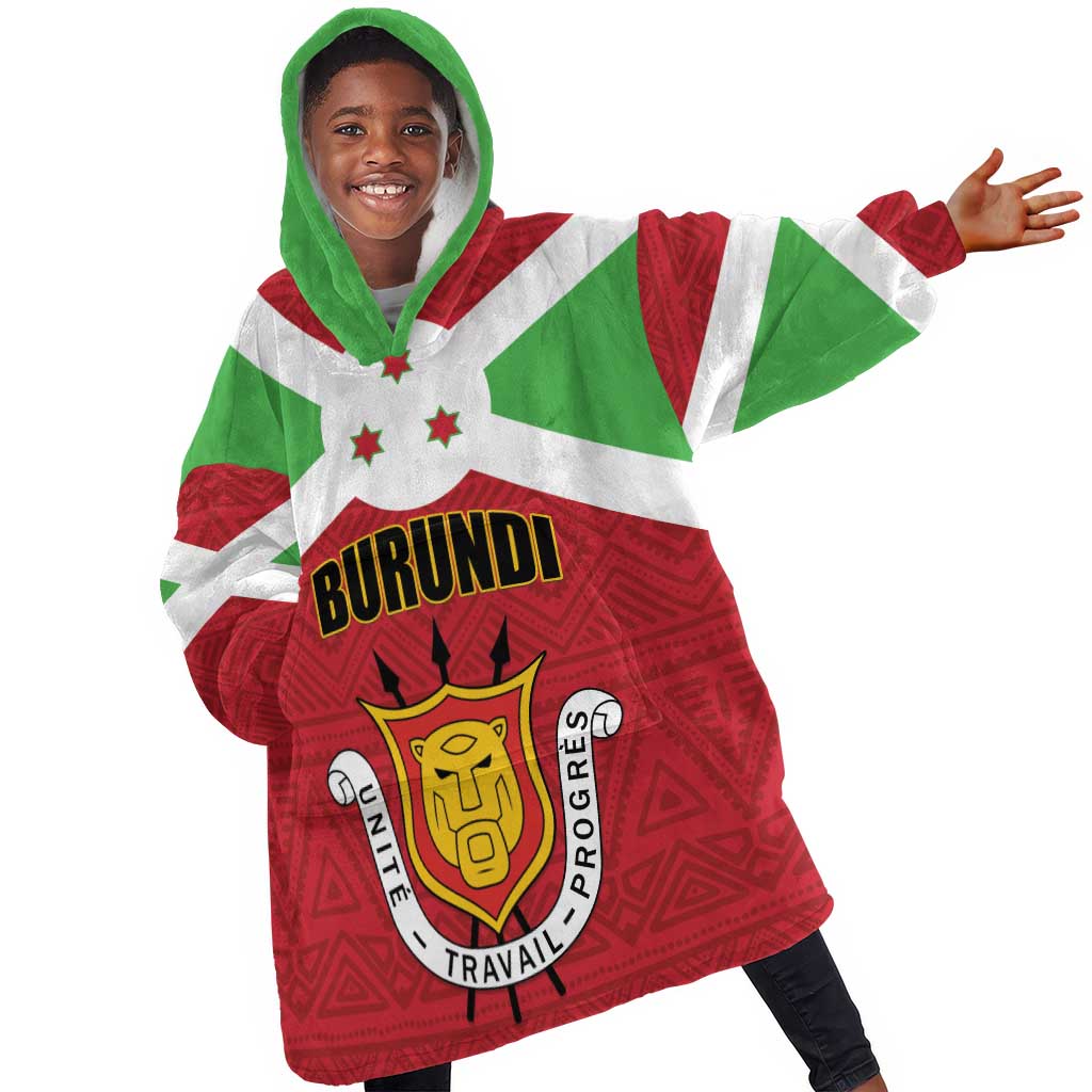 Personalized Burundi KId Wearable Blanket Hoodie Coat Of Arms African Pattern