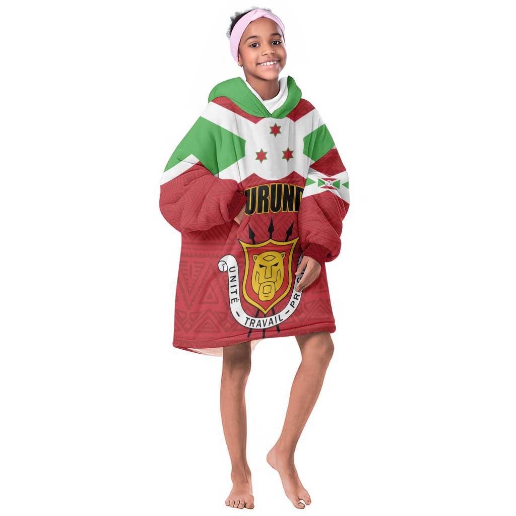 Personalized Burundi KId Wearable Blanket Hoodie Coat Of Arms African Pattern