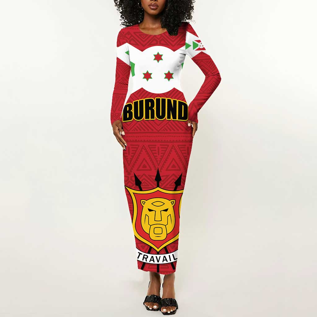 Personalized Burundi Long Sleeve Bodycon Dress Coat Of Arms African Pattern