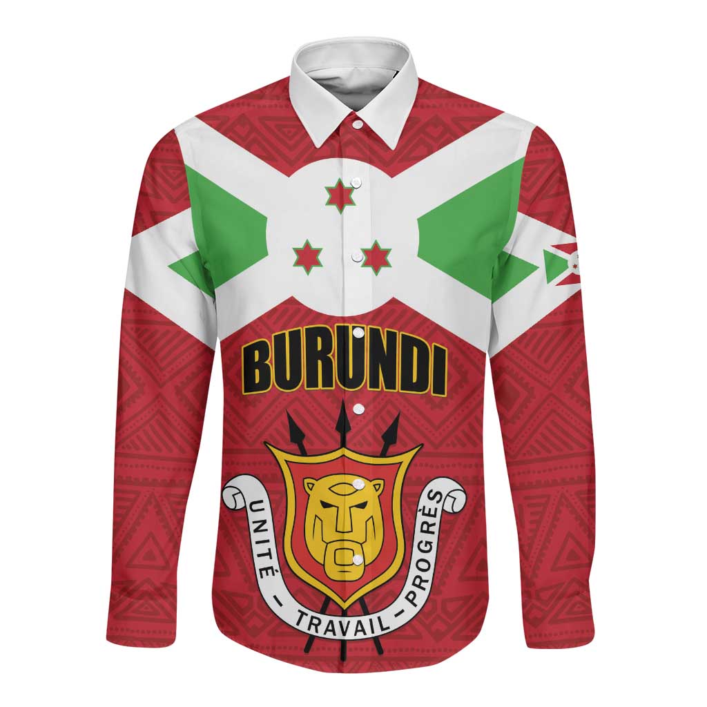 Personalized Burundi Long Sleeve Button Shirt Coat Of Arms African Pattern