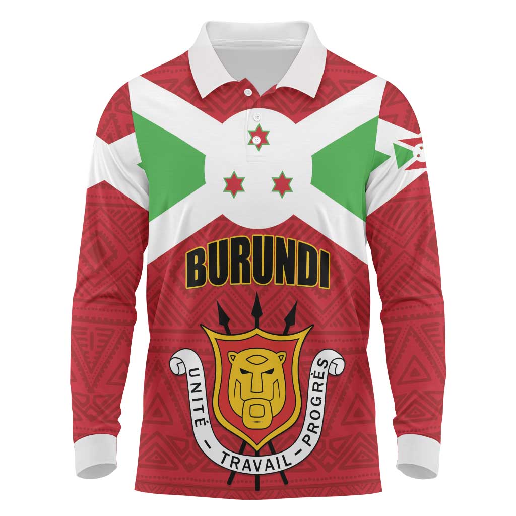 Personalized Burundi Long Sleeve Polo Shirt Coat Of Arms African Pattern