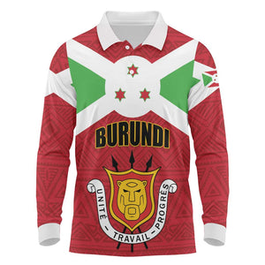 Personalized Burundi Long Sleeve Polo Shirt Coat Of Arms African Pattern