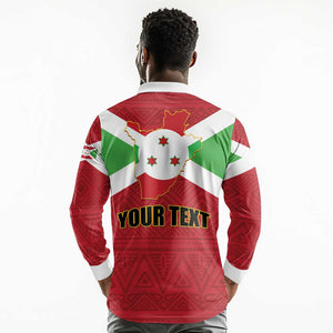 Personalized Burundi Long Sleeve Polo Shirt Coat Of Arms African Pattern