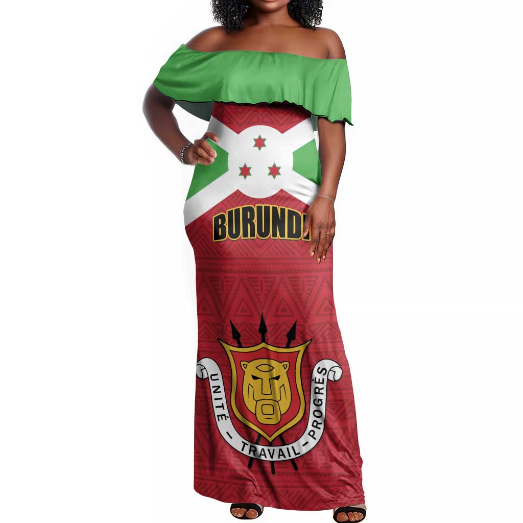 Personalized Burundi Off Shoulder Maxi Dress Coat Of Arms African Pattern