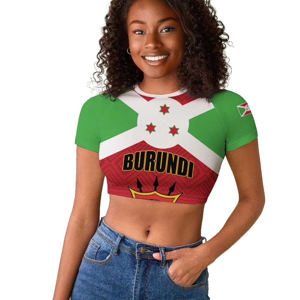 Personalized Burundi Raglan Cropped T shirt Coat Of Arms African Pattern