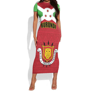 Personalized Burundi Short Sleeve Bodycon Dress Coat Of Arms African Pattern