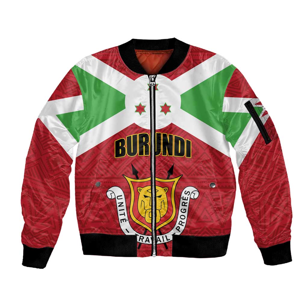 Personalized Burundi Sleeve Zip Bomber Jacket Coat Of Arms African Pattern