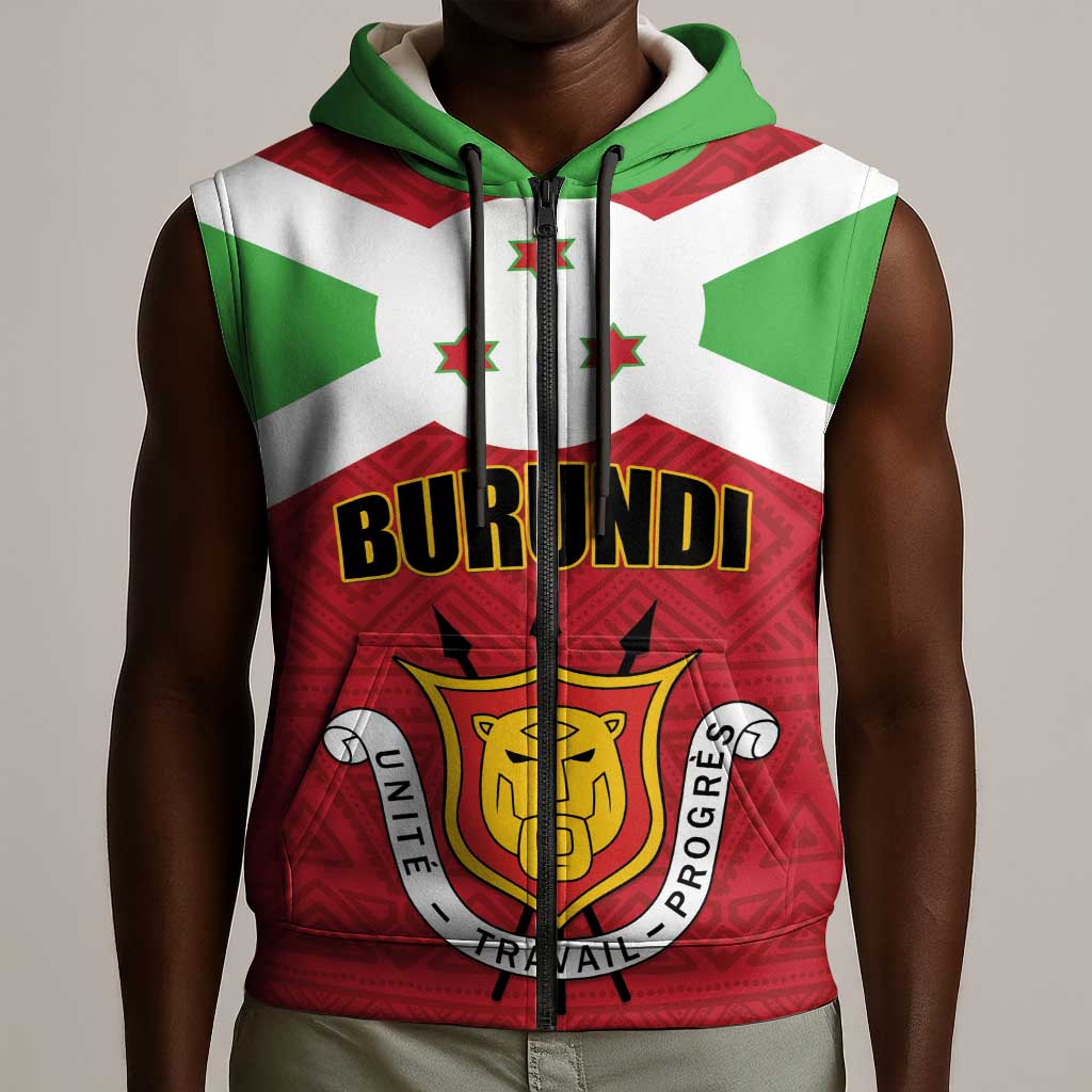 Personalized Burundi Sleeveless Zip Hoodie Coat Of Arms African Pattern - African Pride