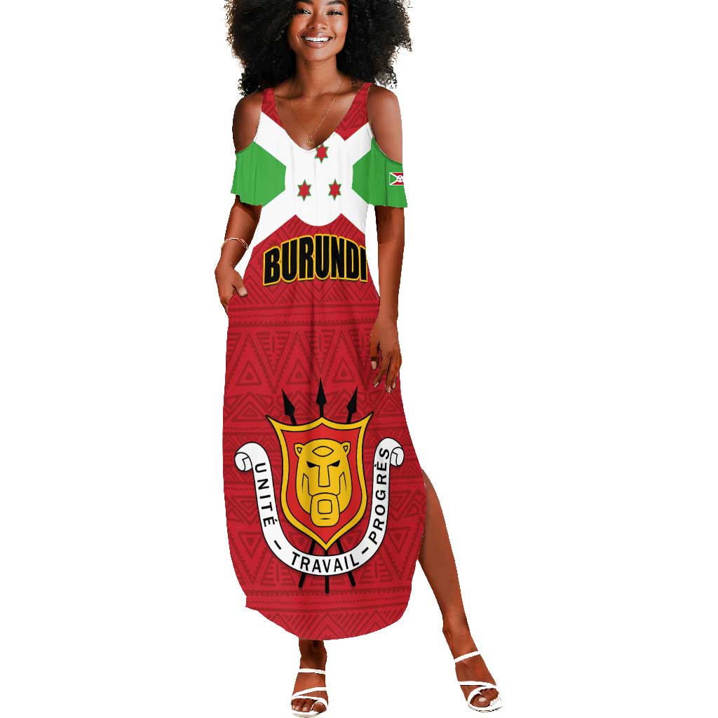 Personalized Burundi Summer Maxi Dress Coat Of Arms African Pattern