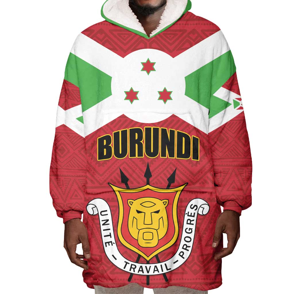 Personalized Burundi Wearable Blanket Hoodie Coat Of Arms African Pattern