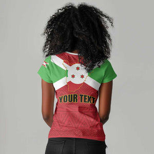 Personalized Burundi Women V-Neck T-Shirt Coat Of Arms African Pattern