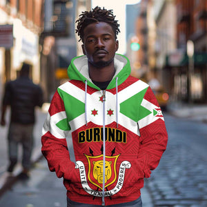 Personalized Burundi Zip Hoodie Coat Of Arms African Pattern