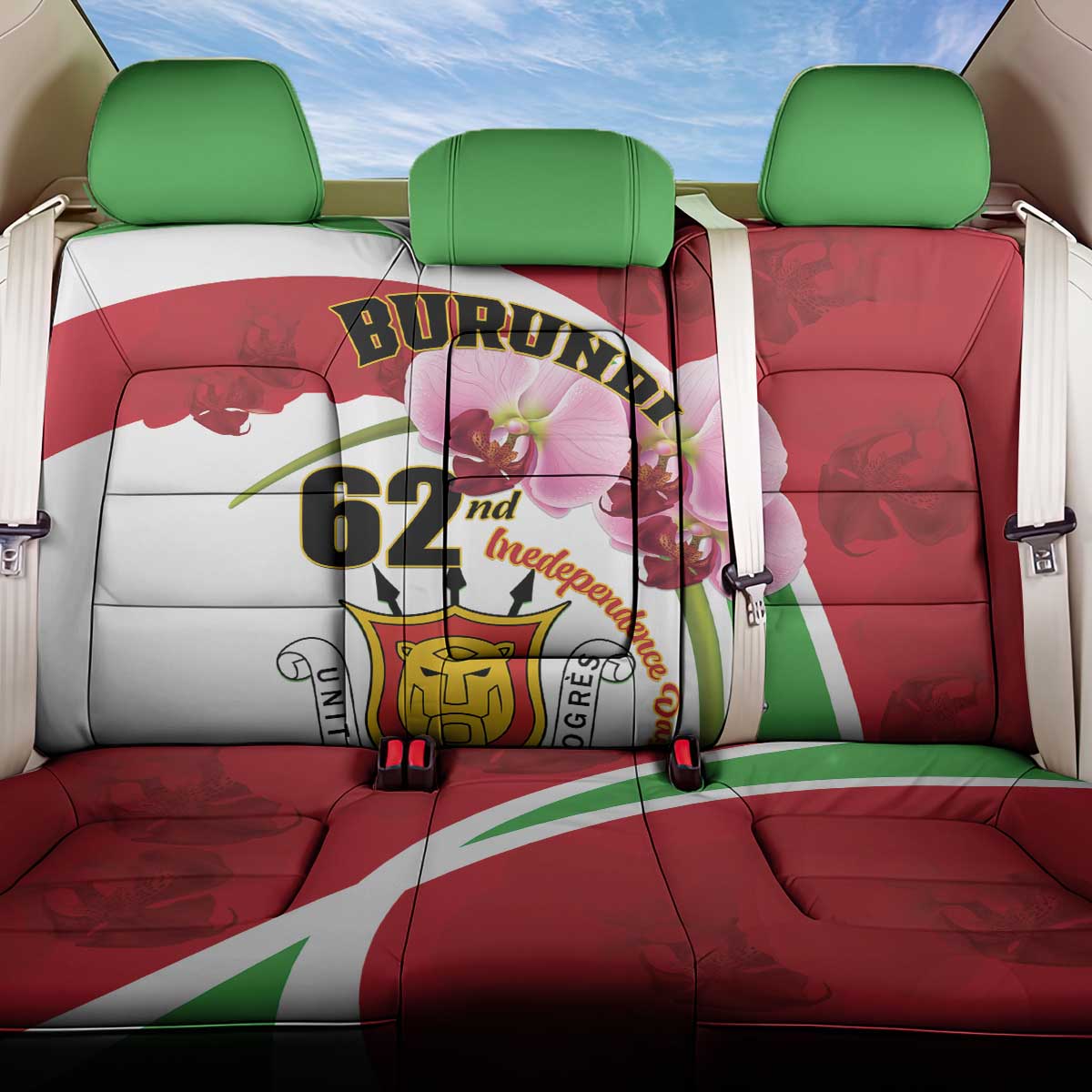 Burundi Independence Day Back Car Seat Cover Coat Of Arms Bujumbura Flower