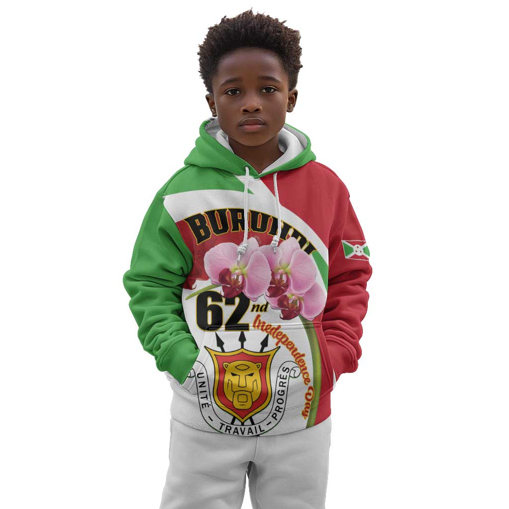 Personalized Burundi Independence Day Kid Hoodie Coat Of Arms Bujumbura Flower