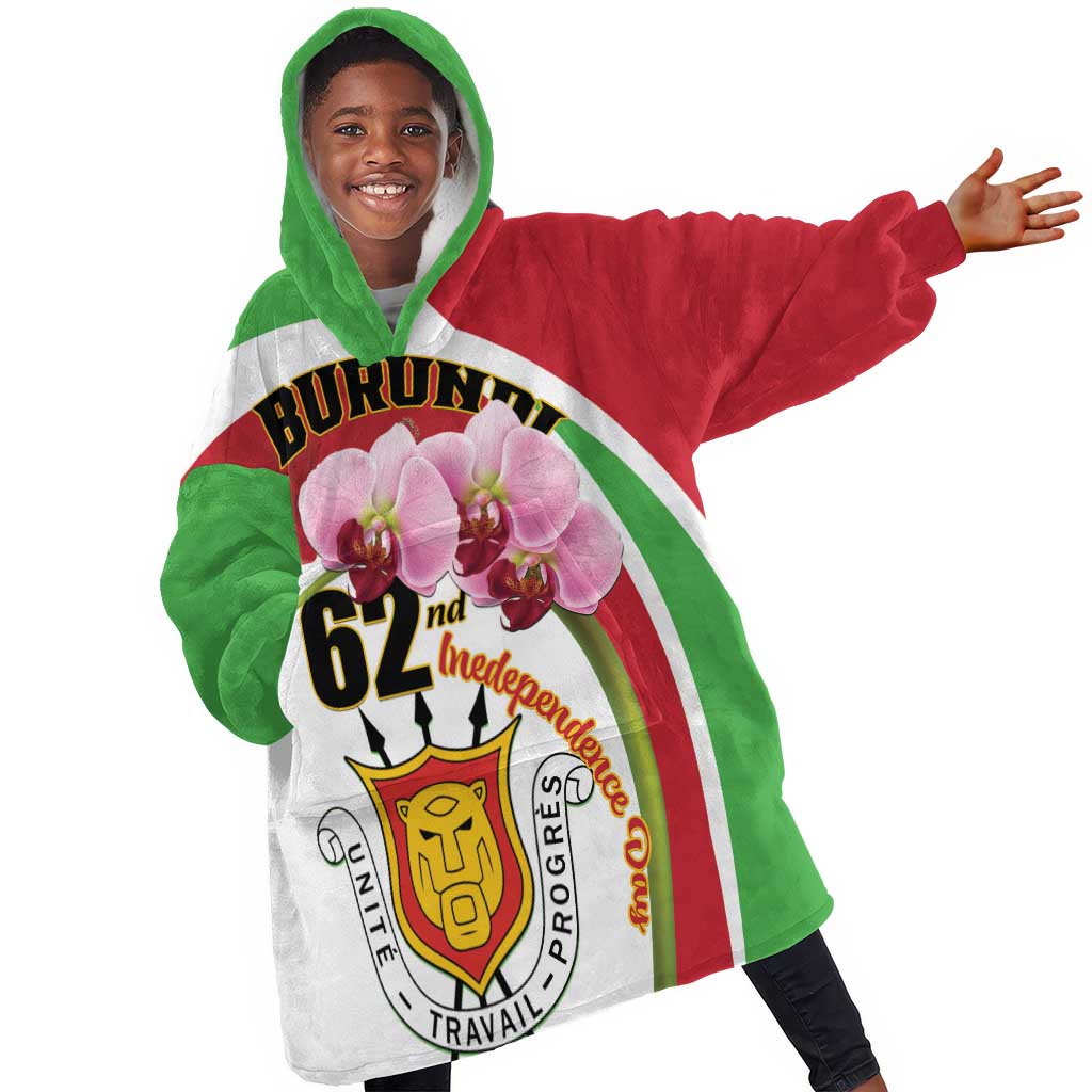 Personalized Burundi Independence Day KId Wearable Blanket Hoodie Coat Of Arms Bujumbura Flower