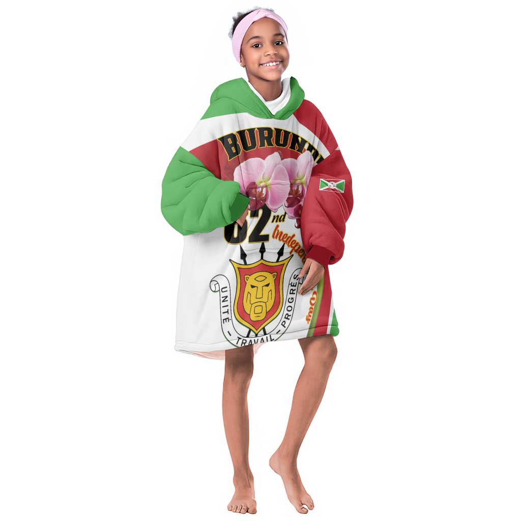 Personalized Burundi Independence Day KId Wearable Blanket Hoodie Coat Of Arms Bujumbura Flower