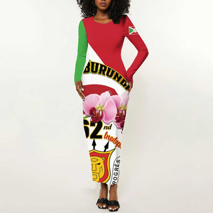 Personalized Burundi Independence Day Long Sleeve Bodycon Dress Coat Of Arms Bujumbura Flower