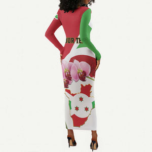 Personalized Burundi Independence Day Long Sleeve Bodycon Dress Coat Of Arms Bujumbura Flower