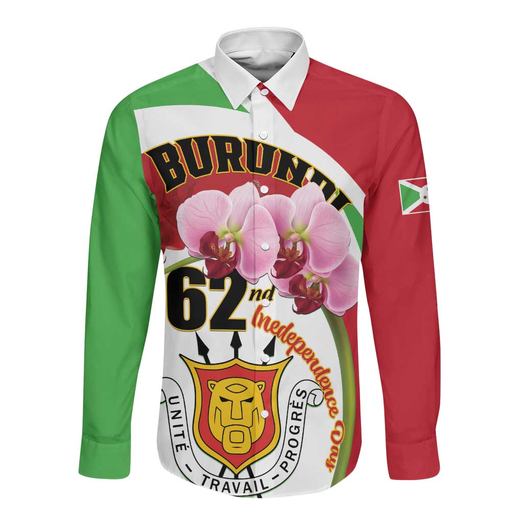 Personalized Burundi Independence Day Long Sleeve Button Shirt Coat Of Arms Bujumbura Flower