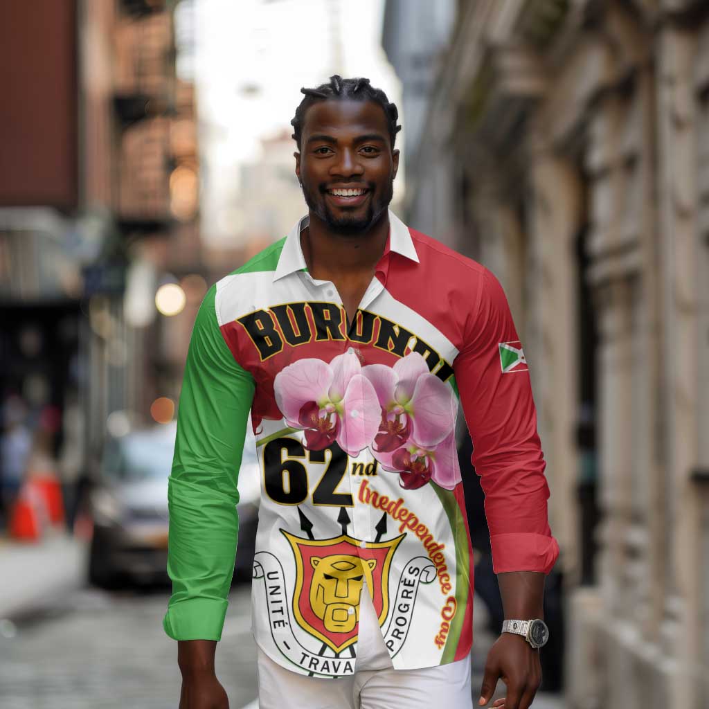 Personalized Burundi Independence Day Long Sleeve Button Shirt Coat Of Arms Bujumbura Flower