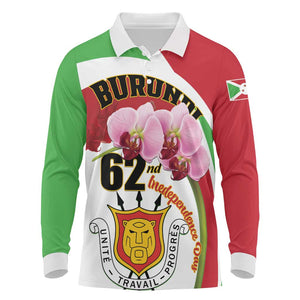 Personalized Burundi Independence Day Long Sleeve Polo Shirt Coat Of Arms Bujumbura Flower