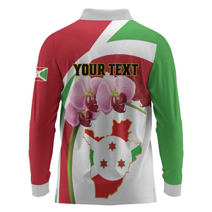 Personalized Burundi Independence Day Long Sleeve Polo Shirt Coat Of Arms Bujumbura Flower