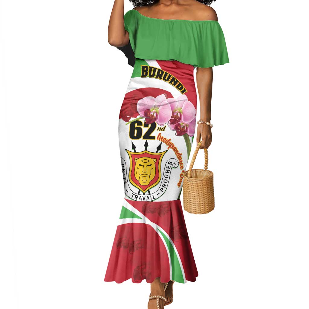 Personalized Burundi Independence Day Mermaid Dress Coat Of Arms Bujumbura Flower