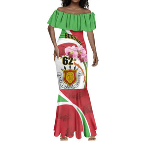 Personalized Burundi Independence Day Mermaid Dress Coat Of Arms Bujumbura Flower