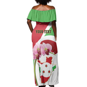 Personalized Burundi Independence Day Off Shoulder Maxi Dress Coat Of Arms Bujumbura Flower