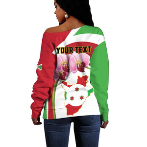 Personalized Burundi Independence Day Off Shoulder Sweater Coat Of Arms Bujumbura Flower