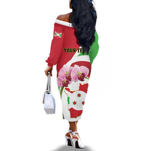 Personalized Burundi Independence Day Off The Shoulder Long Sleeve Dress Coat Of Arms Bujumbura Flower