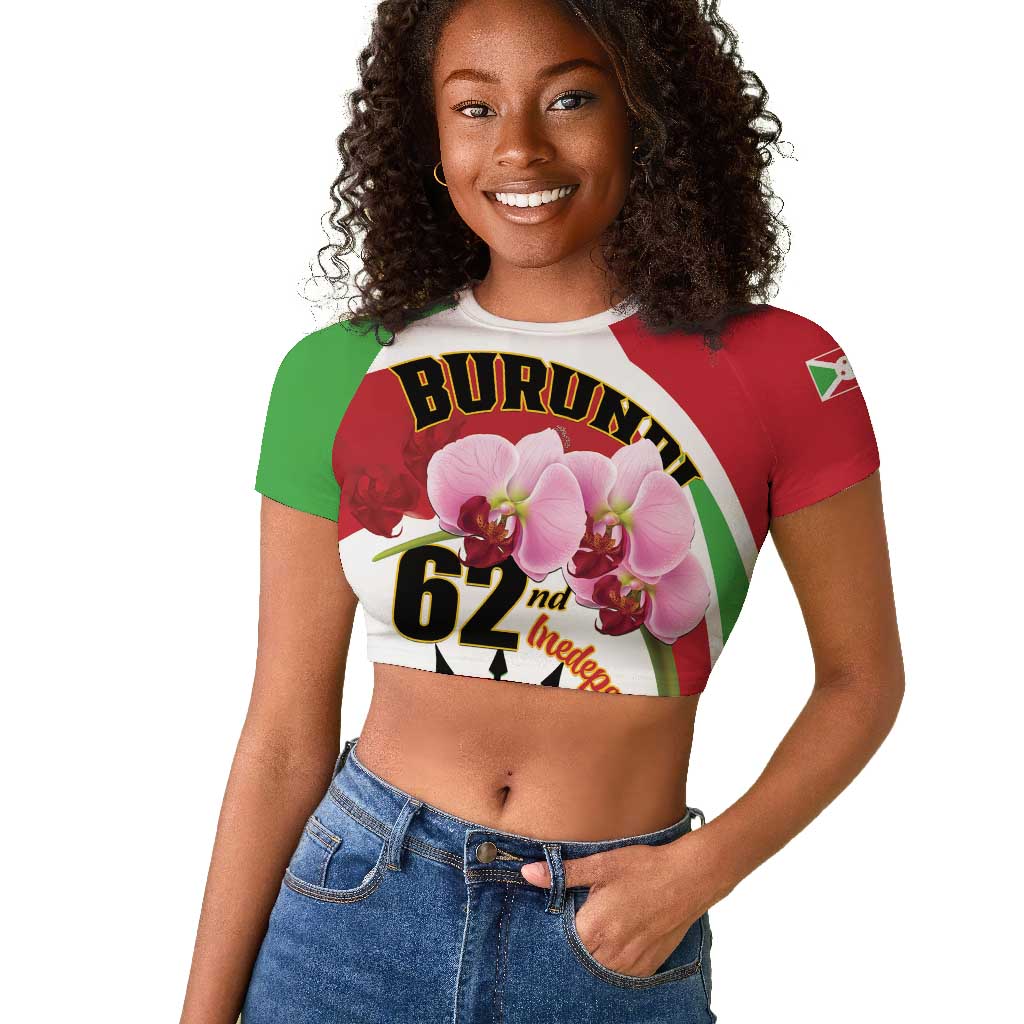 Personalized Burundi Independence Day Raglan Cropped T shirt Coat Of Arms Bujumbura Flower