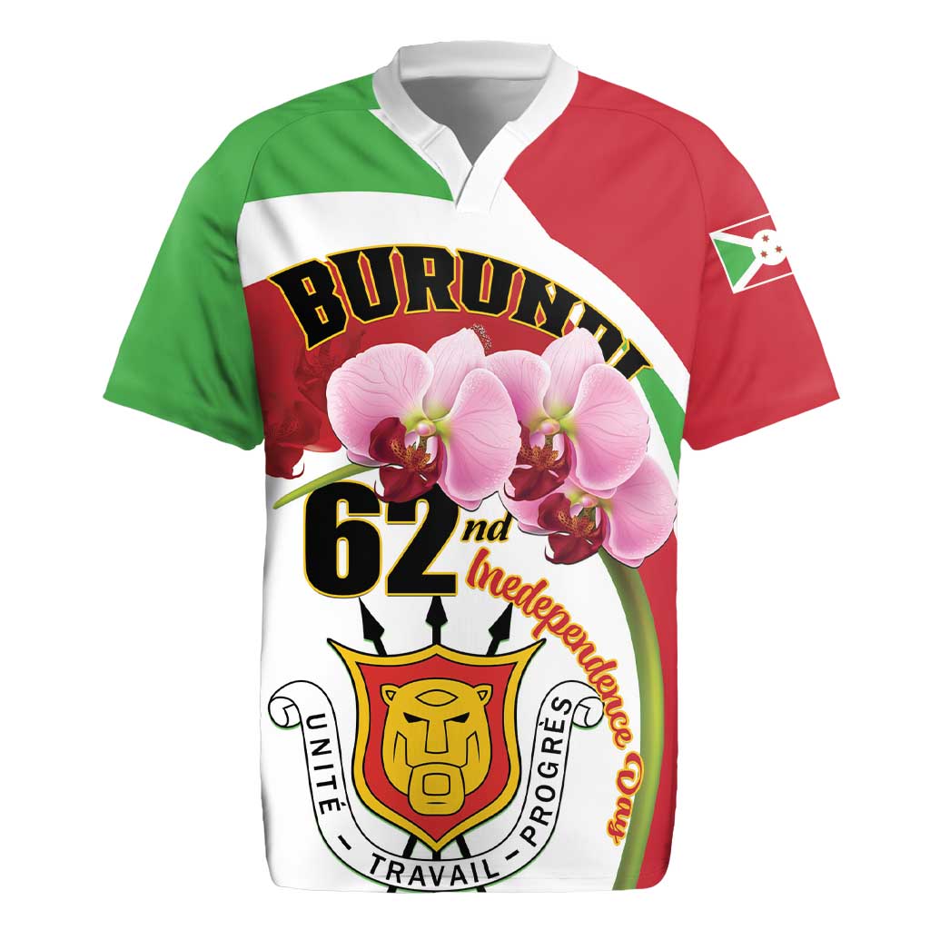 Personalized Burundi Independence Day Rugby Jersey Coat Of Arms Bujumbura Flower