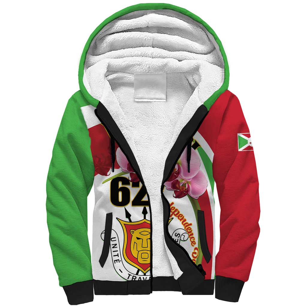 Personalized Burundi Independence Day Sherpa Hoodie Coat Of Arms Bujumbura Flower