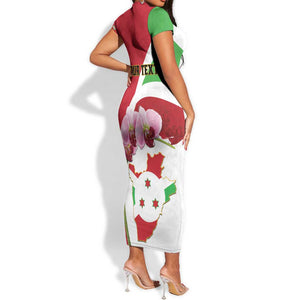 Personalized Burundi Independence Day Short Sleeve Bodycon Dress Coat Of Arms Bujumbura Flower