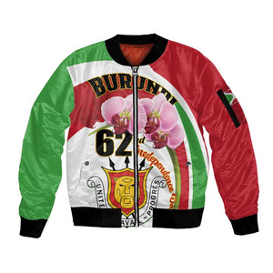 Personalized Burundi Independence Day Sleeve Zip Bomber Jacket Coat Of Arms Bujumbura Flower