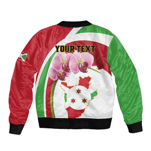 Personalized Burundi Independence Day Sleeve Zip Bomber Jacket Coat Of Arms Bujumbura Flower