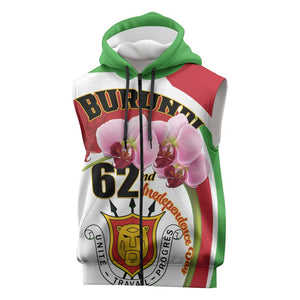 Personalized Burundi Independence Day Sleeveless Zip Hoodie Coat Of Arms Bujumbura Flower - African Pride