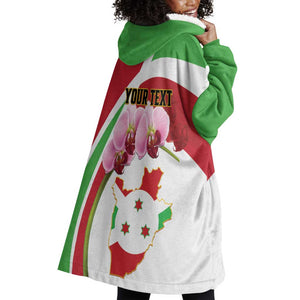 Personalized Burundi Independence Day Wearable Blanket Hoodie Coat Of Arms Bujumbura Flower