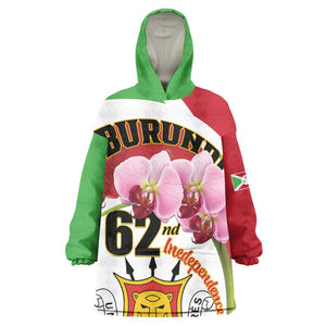 Personalized Burundi Independence Day Wearable Blanket Hoodie Coat Of Arms Bujumbura Flower